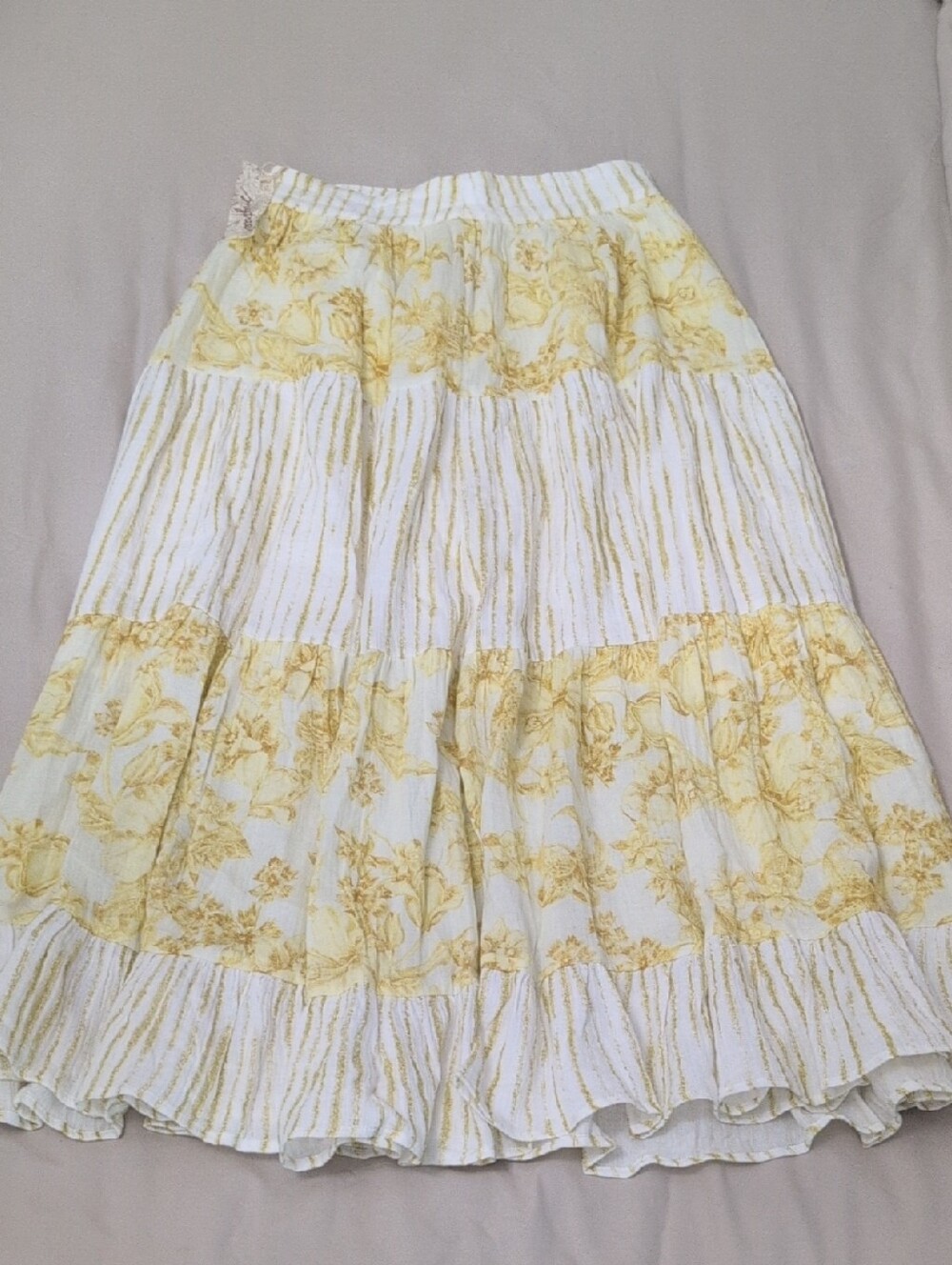 Yellow Floral Tiered Maxi Skirt